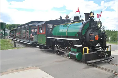 image of a train on the tracks with people aboard, called Steam Locomotive #2