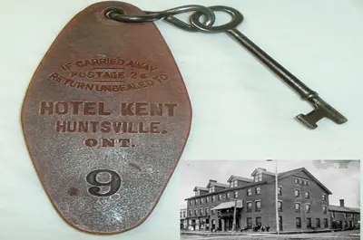 image of old #9 room key on a small chain
