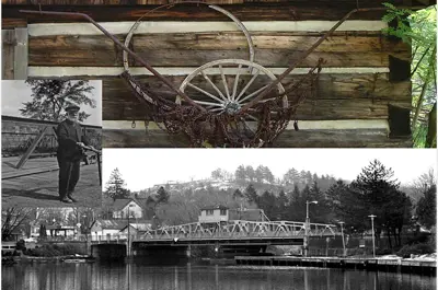three images put together of Huntsville Swing Bridge, Captain Hunt and a key