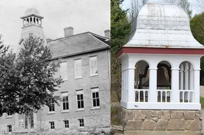 image of old school and newer image of brass bell