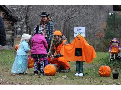 children getting candy outside for halloween 2015